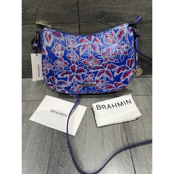 BRAHMIN Shayna Torrone Tropical Floral Palm Tree Leather Purse Bag B000499
